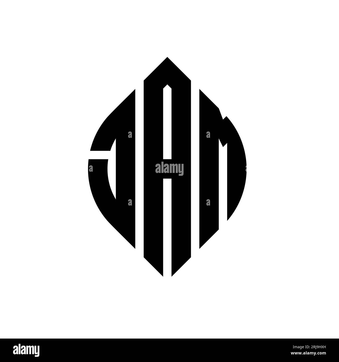 Logo JAM Circle Letter con forma circolare ed ellisse. INCEDI lettere ELLITTICHE con stile tipografico. Le tre iniziali formano un logo circolare. JAM ci Illustrazione Vettoriale