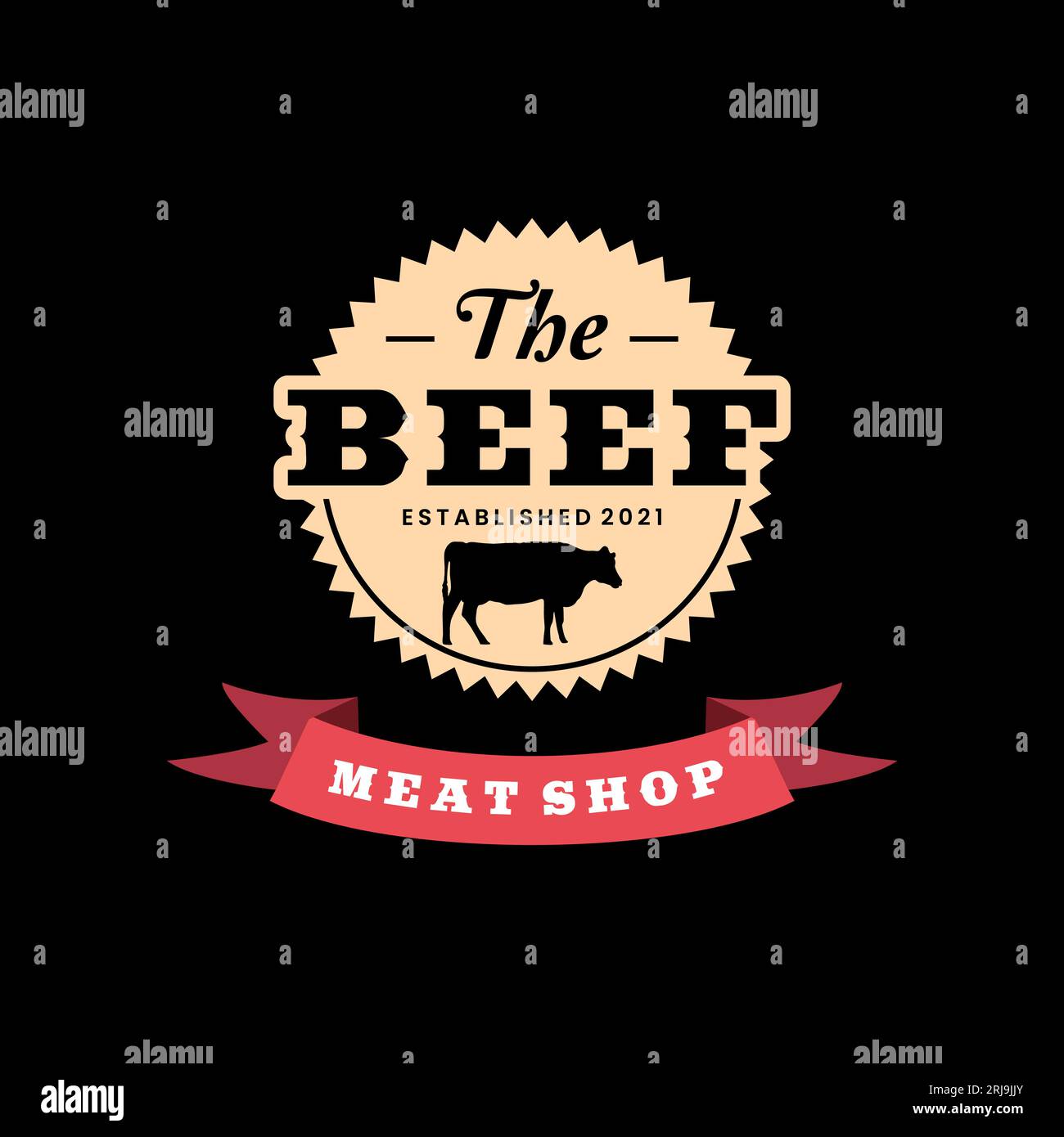 Macelleria con logo Angus Cow Beef Illustrazione Vettoriale
