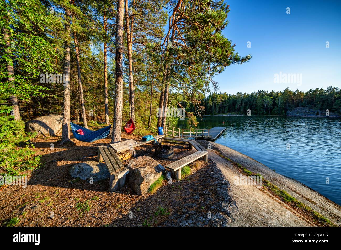 Rilassatevi all'isola di Linlo, Kirkkonummi, Finlandia Foto Stock