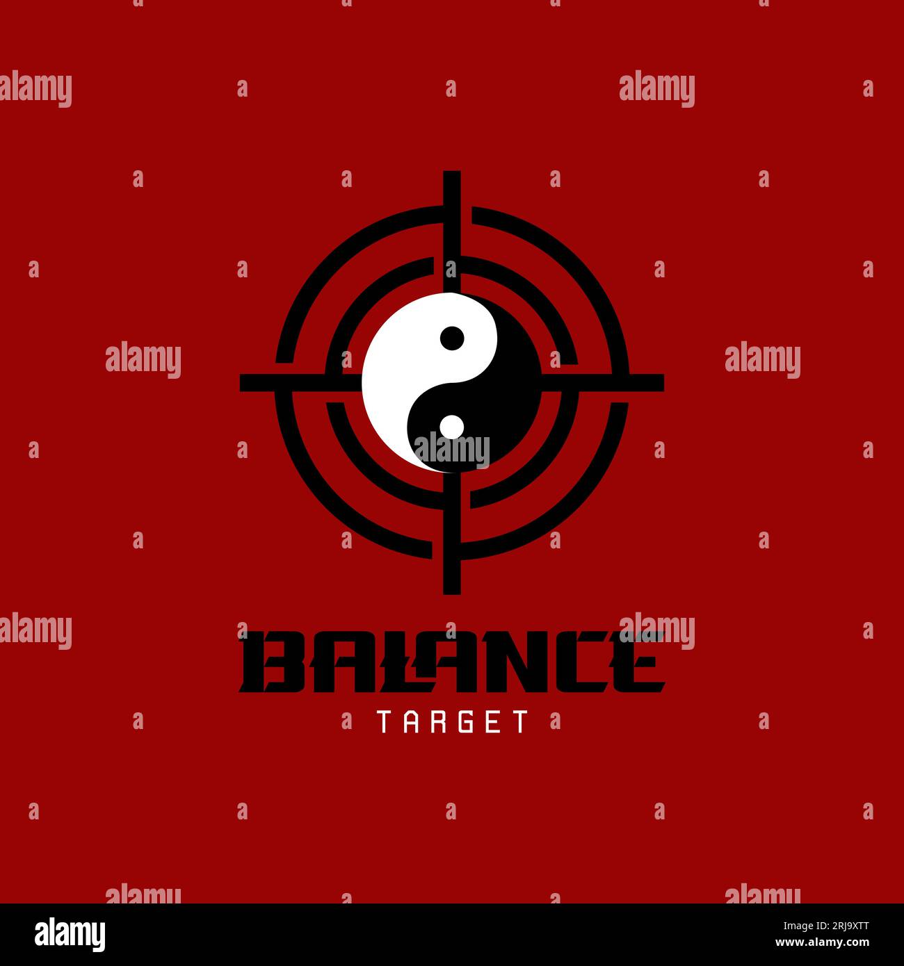 Simbolo Yin Yang con logo obiettivo di tiro per Target Life Balance Illustrazione Vettoriale