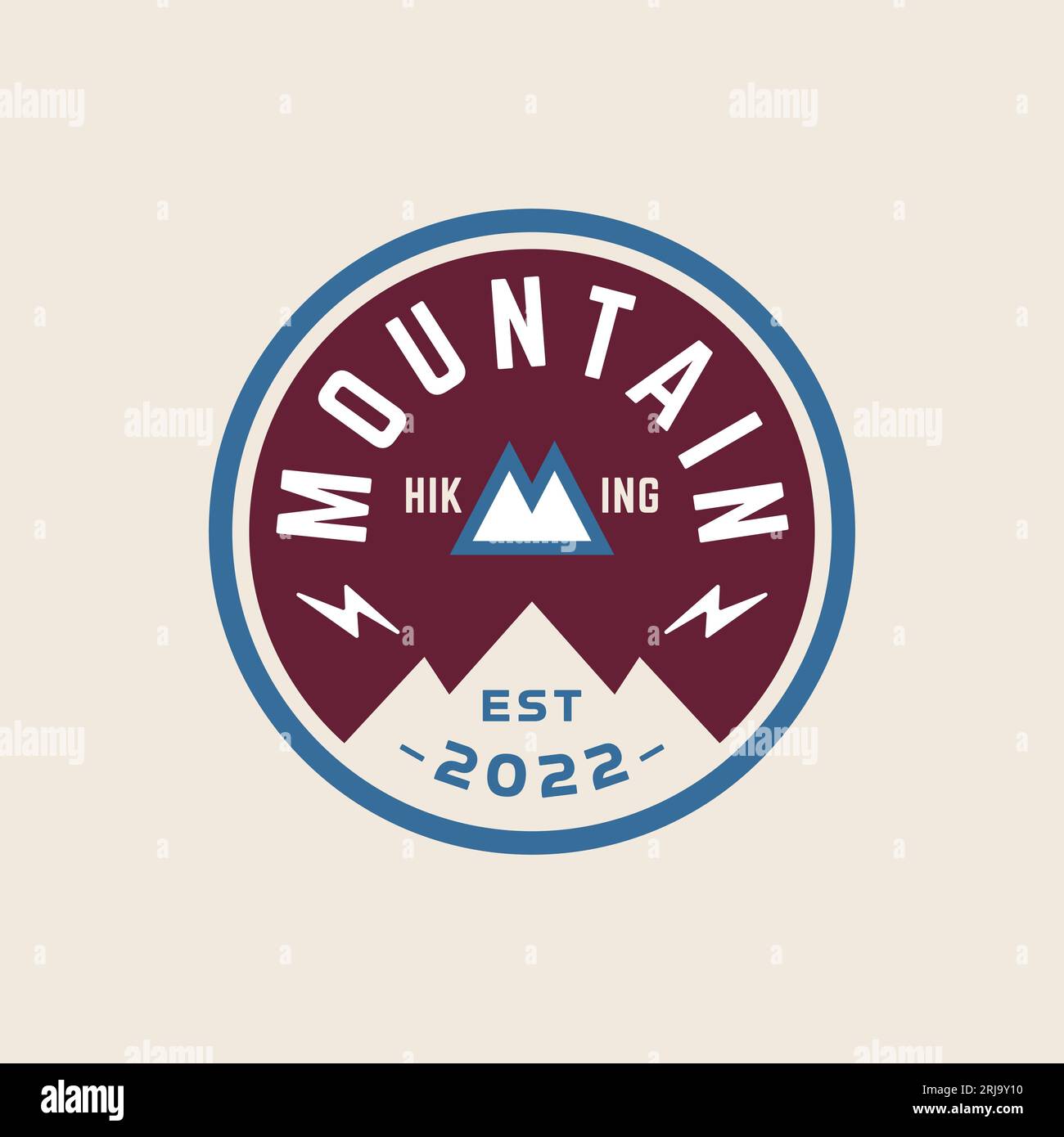 Emblema Mountain Circle con icona a forma di lettera M stile vintage retro Illustrazione Vettoriale