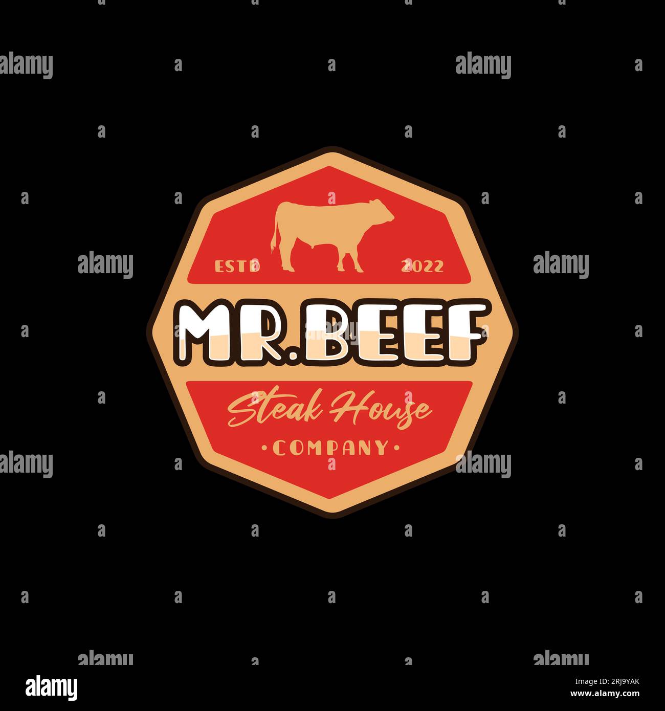 Vintage bovini Angus carne Etichetta logo design Illustrazione Vettoriale
