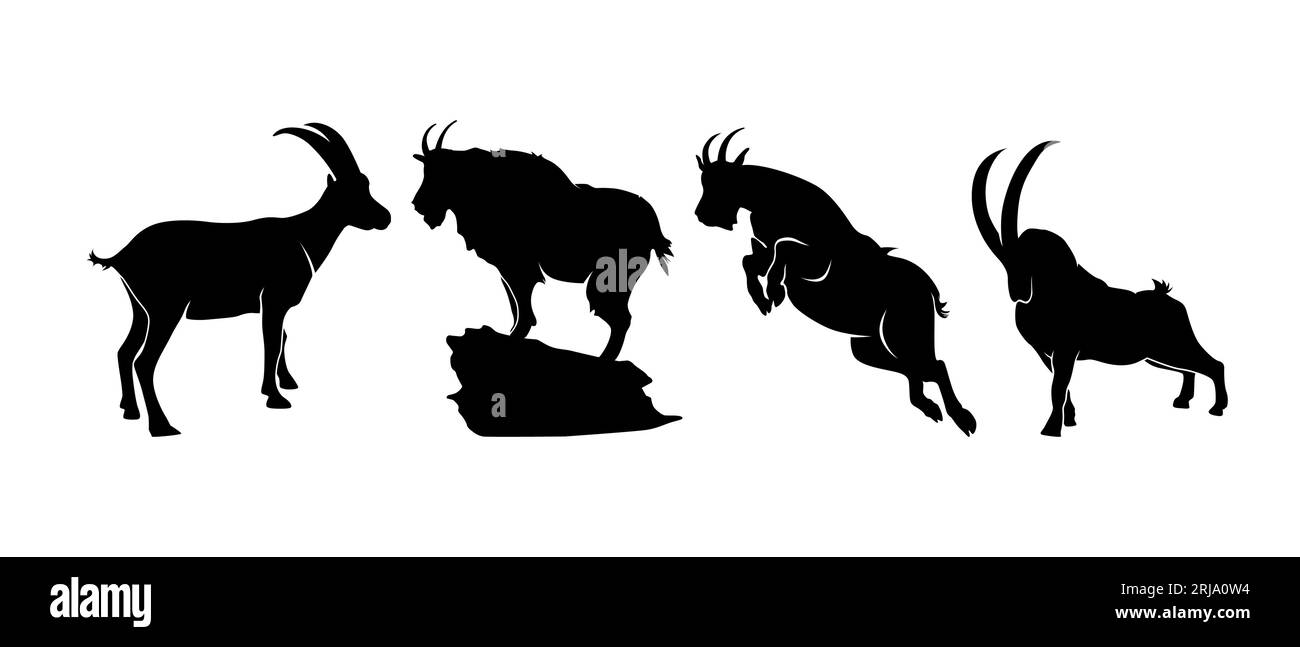 Mountain Goat Ibex Chamois Sheep Capra silhouette Collection Vector Design Illustrazione Vettoriale