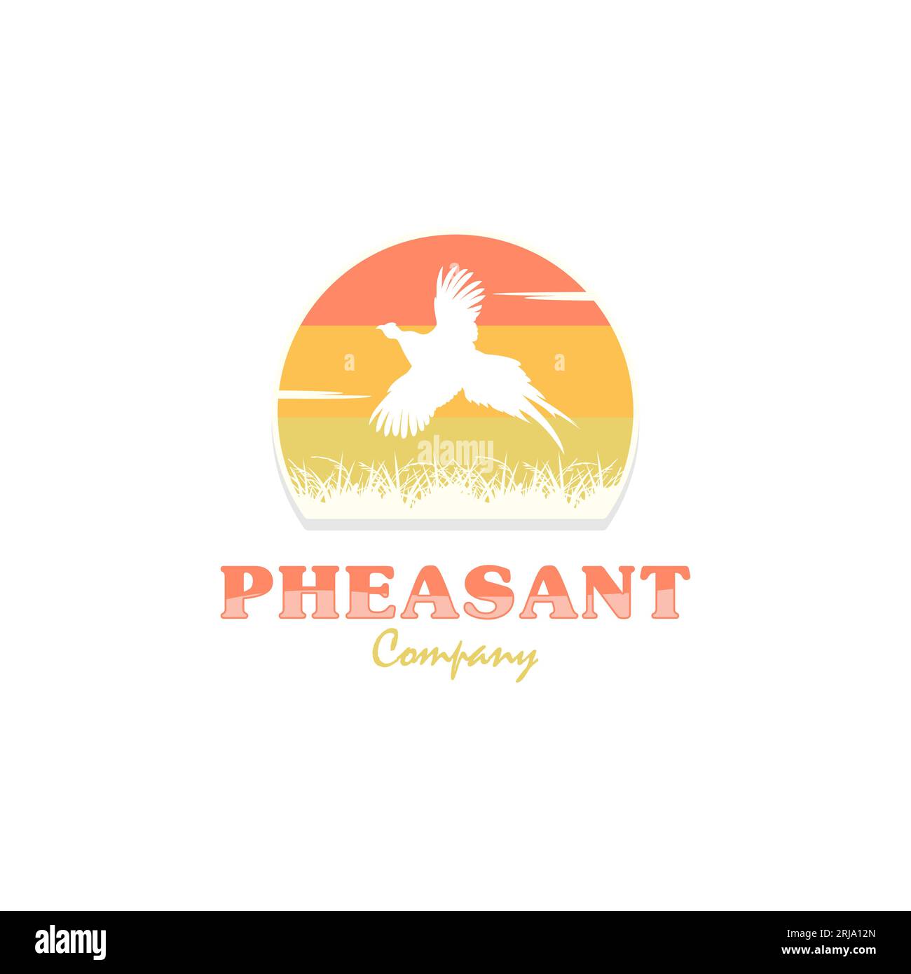 Splendida silhouette fagiana Design con logo Flying over the River Illustrazione Vettoriale