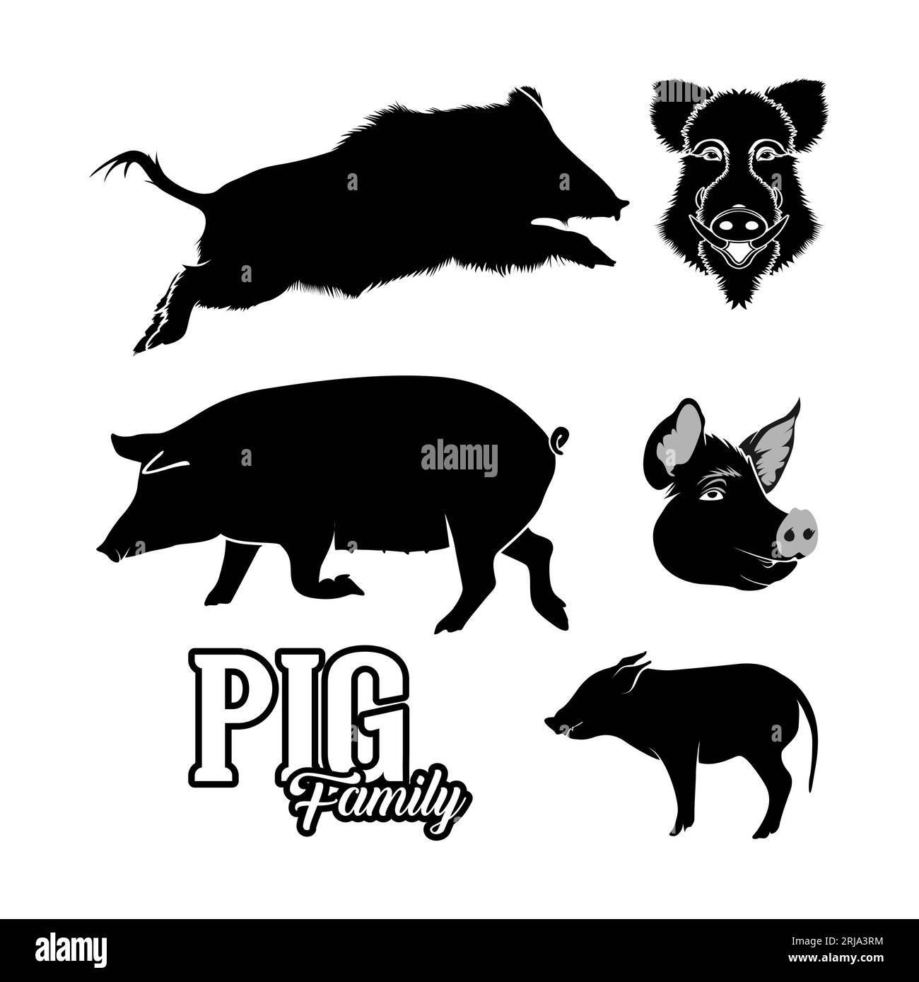 Set di silhouette con cinghiale di maiale Vector Design Inspirasi Illustrazione Vettoriale