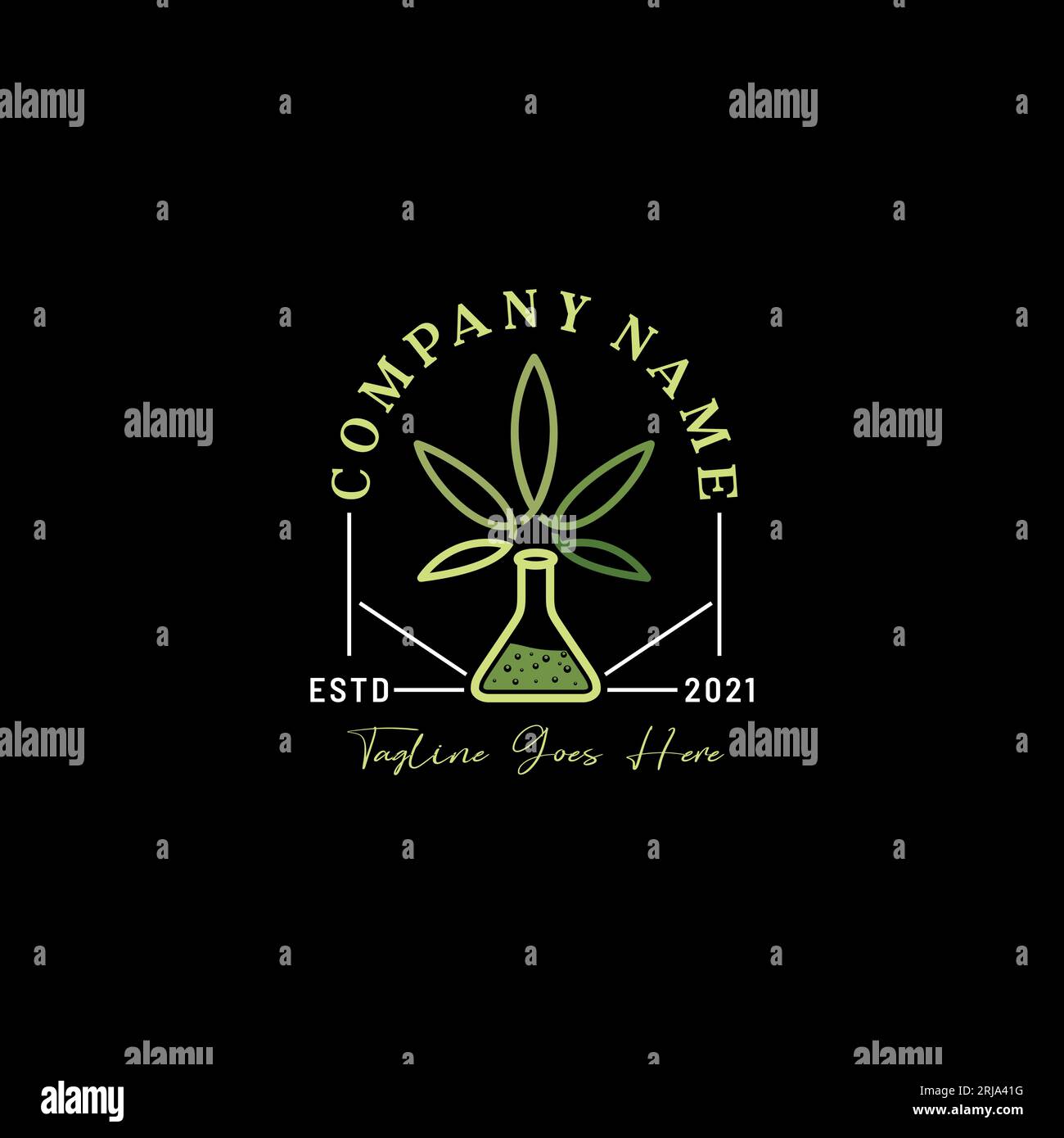 Logo in vetro per laboratorio marijuana Cannabis Leaf Hemp CBD Illustrazione Vettoriale