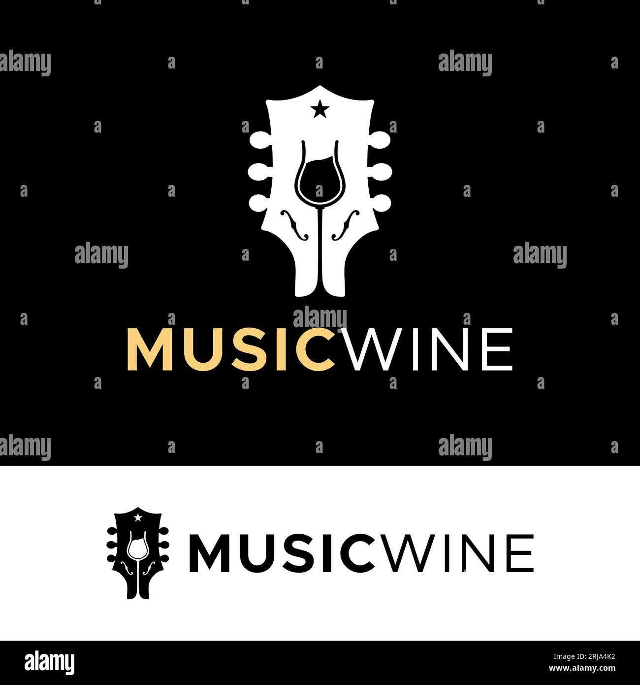 Chitarra vino bicchieri Concerto musica dal vivo per Bar Cafe Restaurant Nightclub Logo Illustrazione Vettoriale