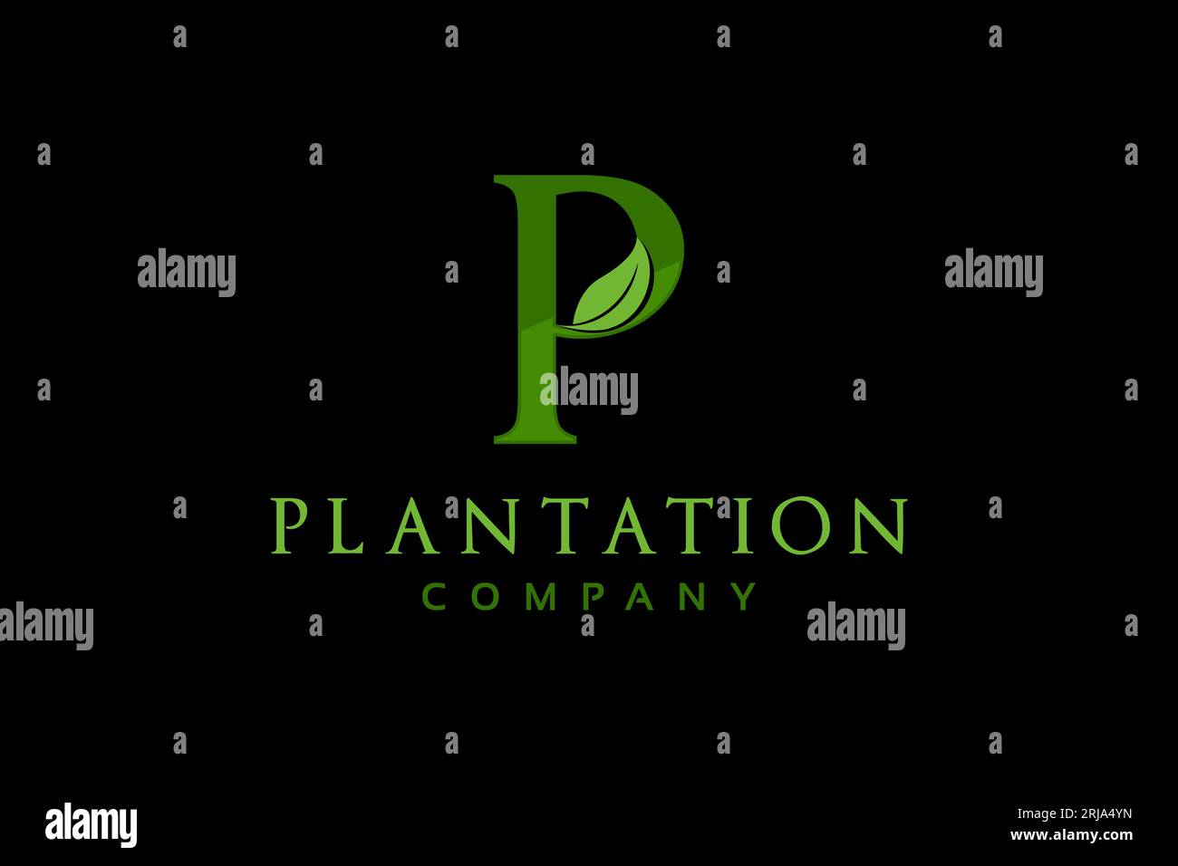 Design moderno ed elegante iniziale P con logo Leaf per Plant, Plantation Illustrazione Vettoriale