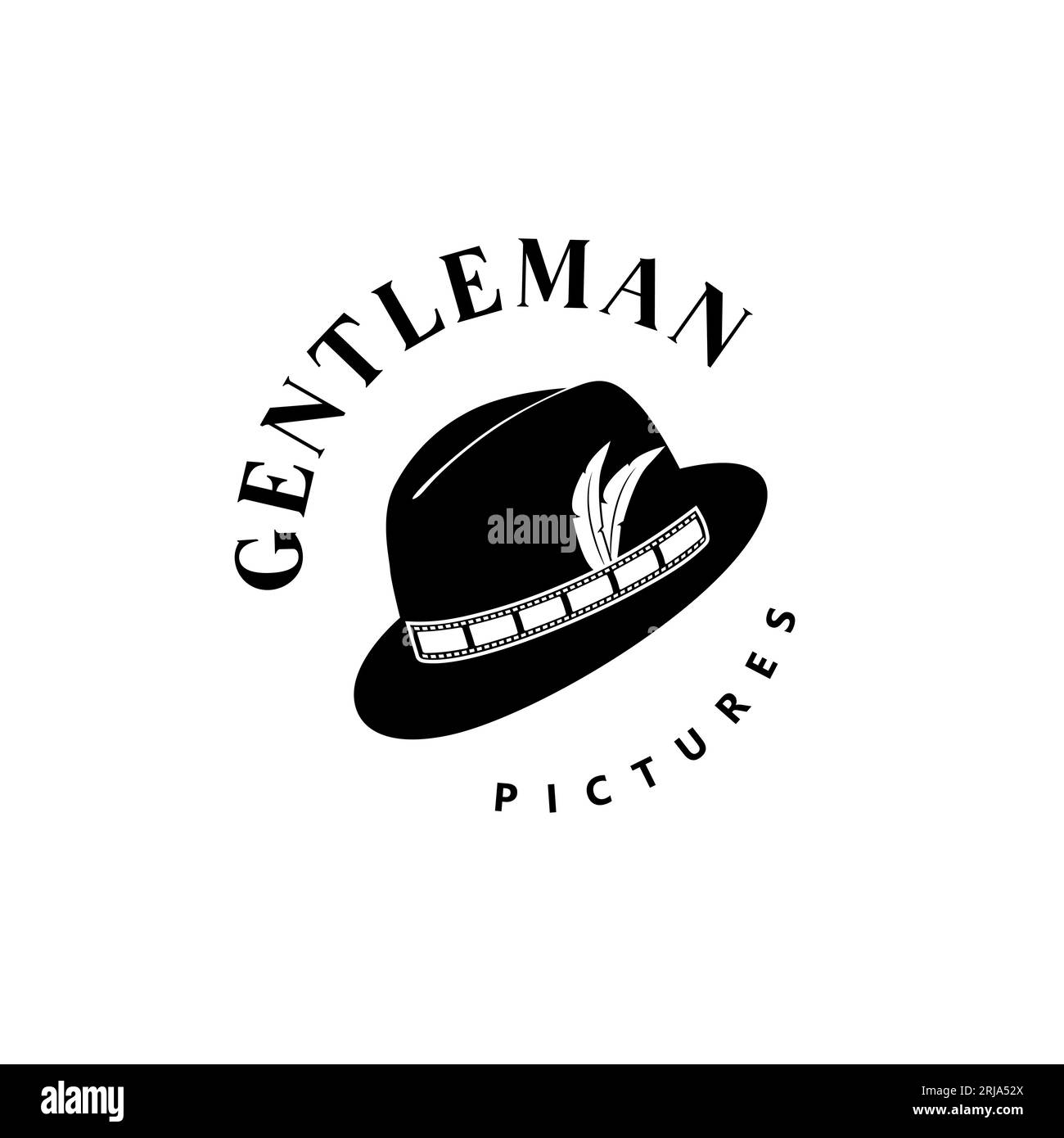 Cappello Bowler Gentleman con strisce di film per il logo Cinema Movie Production Illustrazione Vettoriale