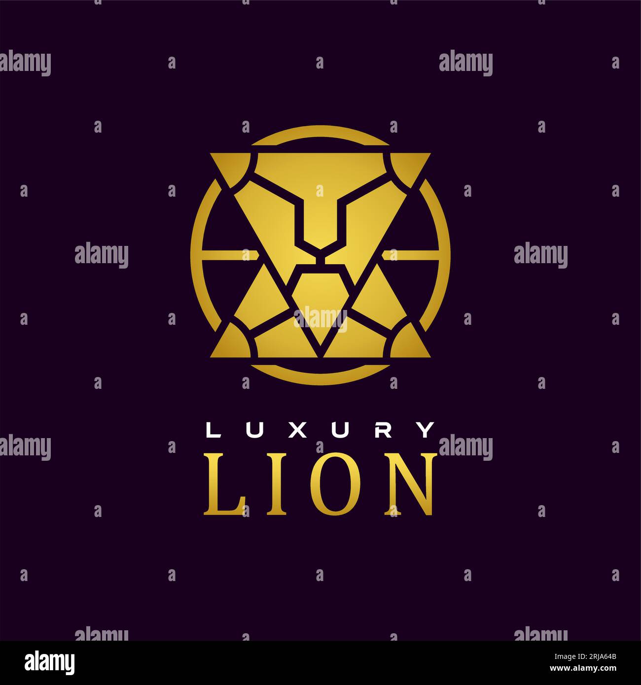 Design minimalista Luxury Lion Face Logo, stile geometrico Golden Lion Head Illustrazione Vettoriale