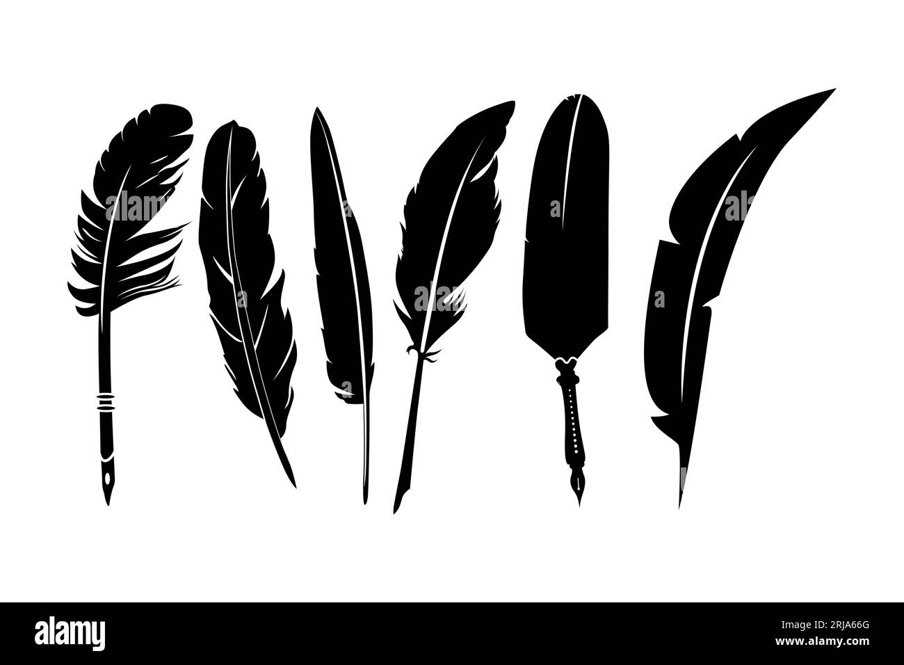 ispirazione per il design del set di silhouette con penna in piuma quill Illustrazione Vettoriale