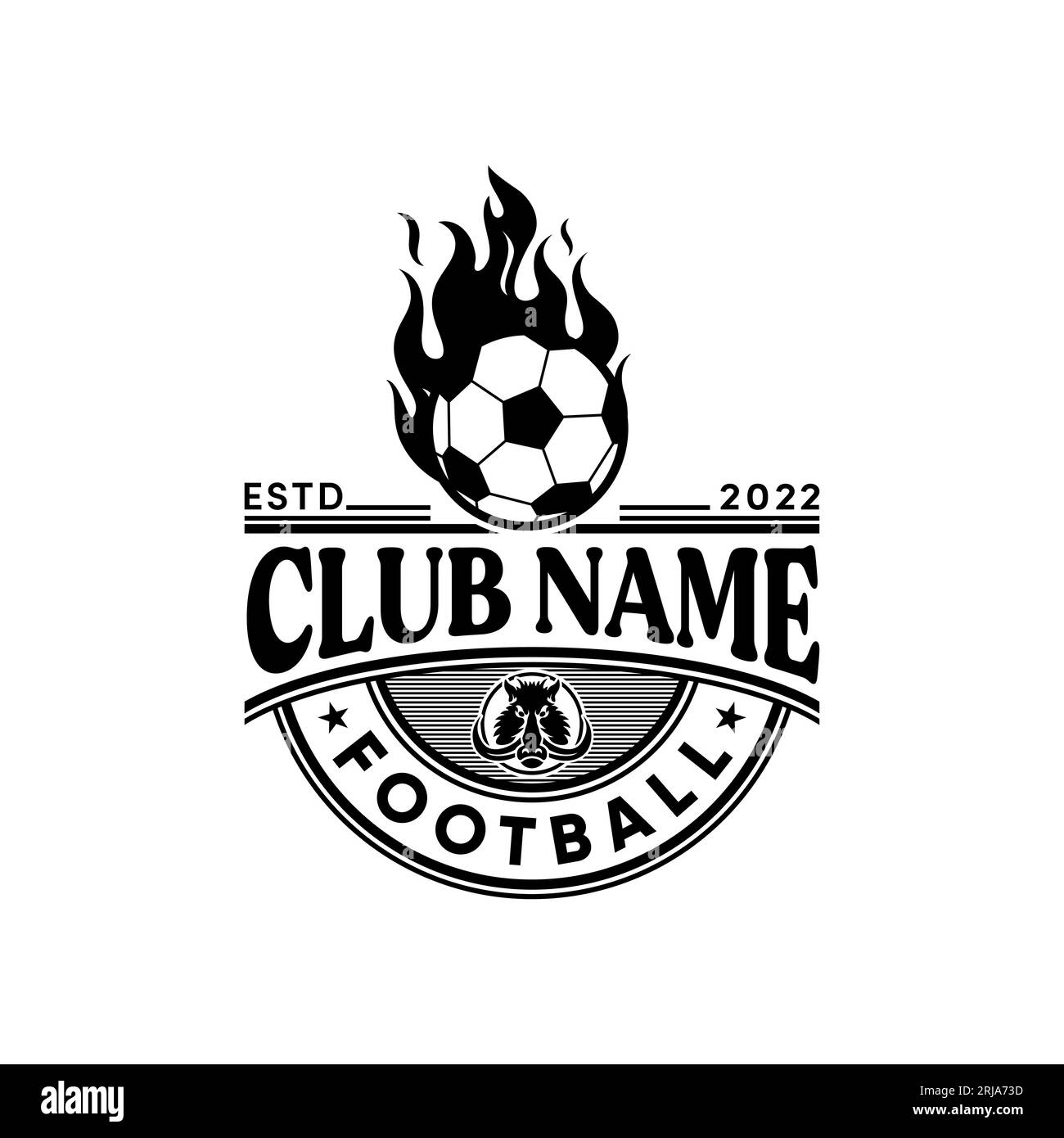 Logo Football Club con design Vector icona Fireball e Hog Illustrazione Vettoriale
