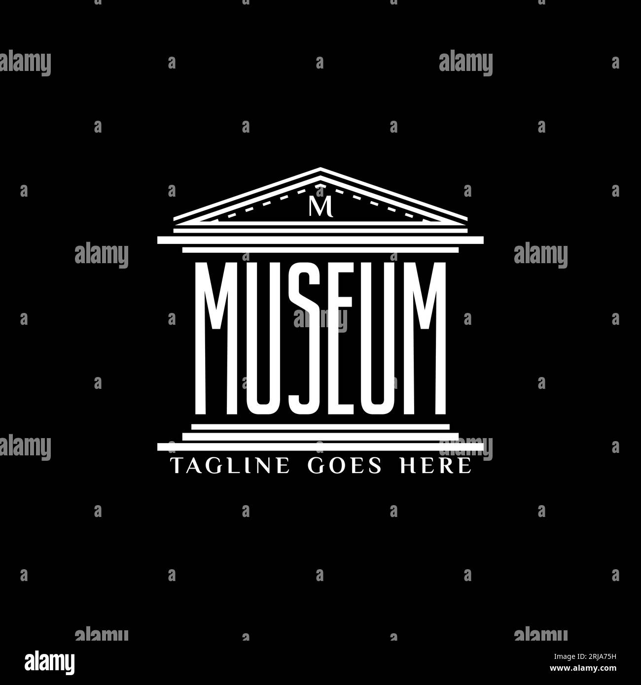 Logo del museo con colonna del pilastro edificio antico Roma Grecia Design Illustrazione Vettoriale