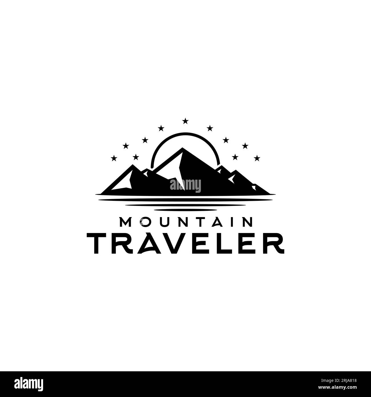 Night Black Mountain con logo Star Illustrazione Vettoriale