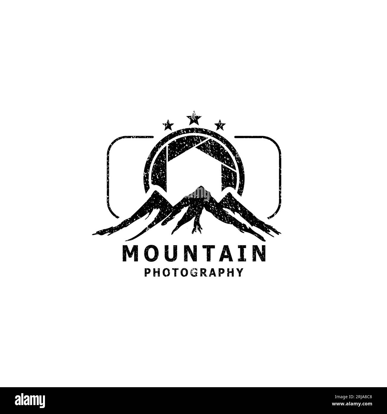 Paesaggi montani e obiettivi per fotocamere, per attività all'aperto o fotografie con logo Illustrazione Vettoriale