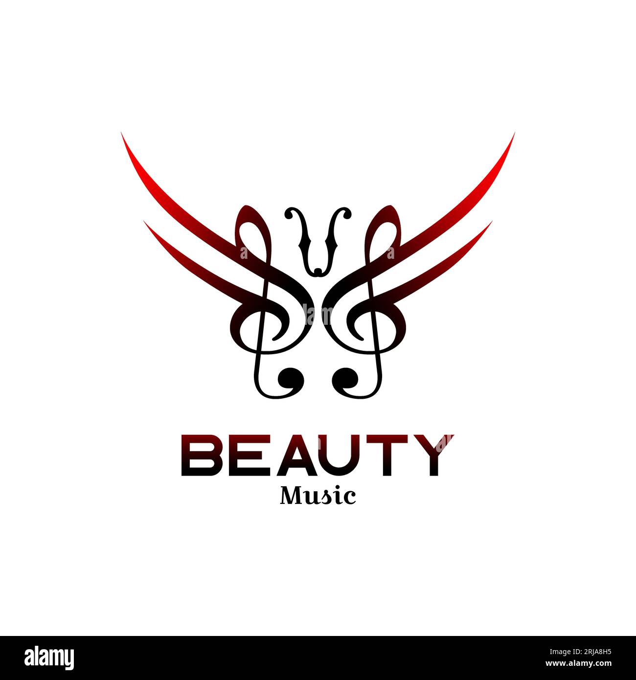 Music Notes Key Clef Mirroring come Butterfly Wings, adatto per Symphony Music Community Logo Illustrazione Vettoriale