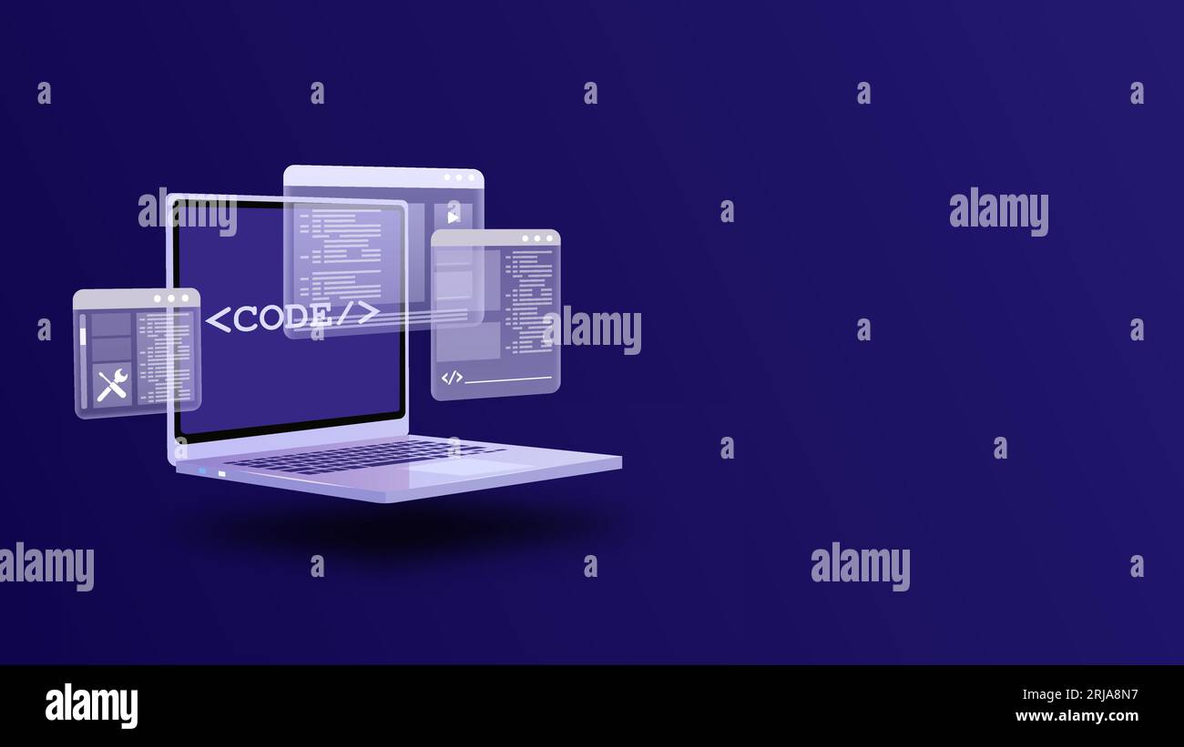 Programmazione e sviluppo Web, test dei codici con interfaccia utente olografica del notebook Illustrazione Vettoriale