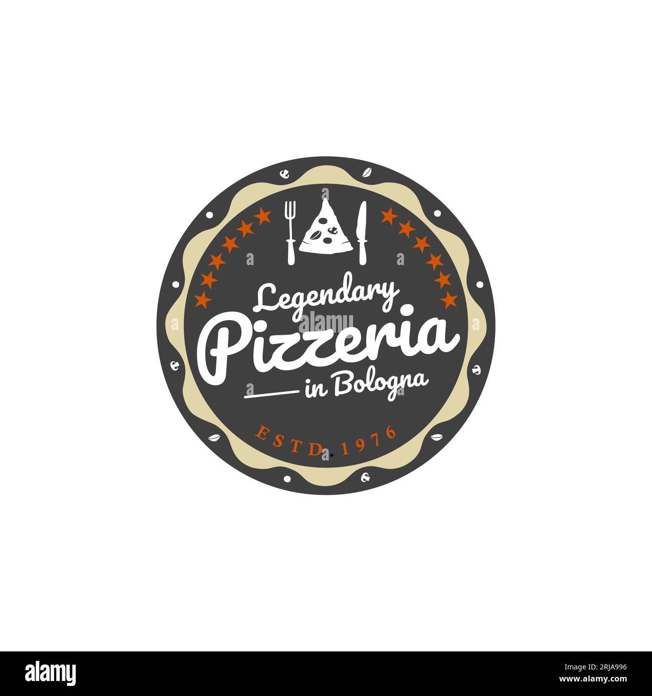Etichetta vintage retro Pizza Pizzeria ristorante con logo emblema Illustrazione Vettoriale