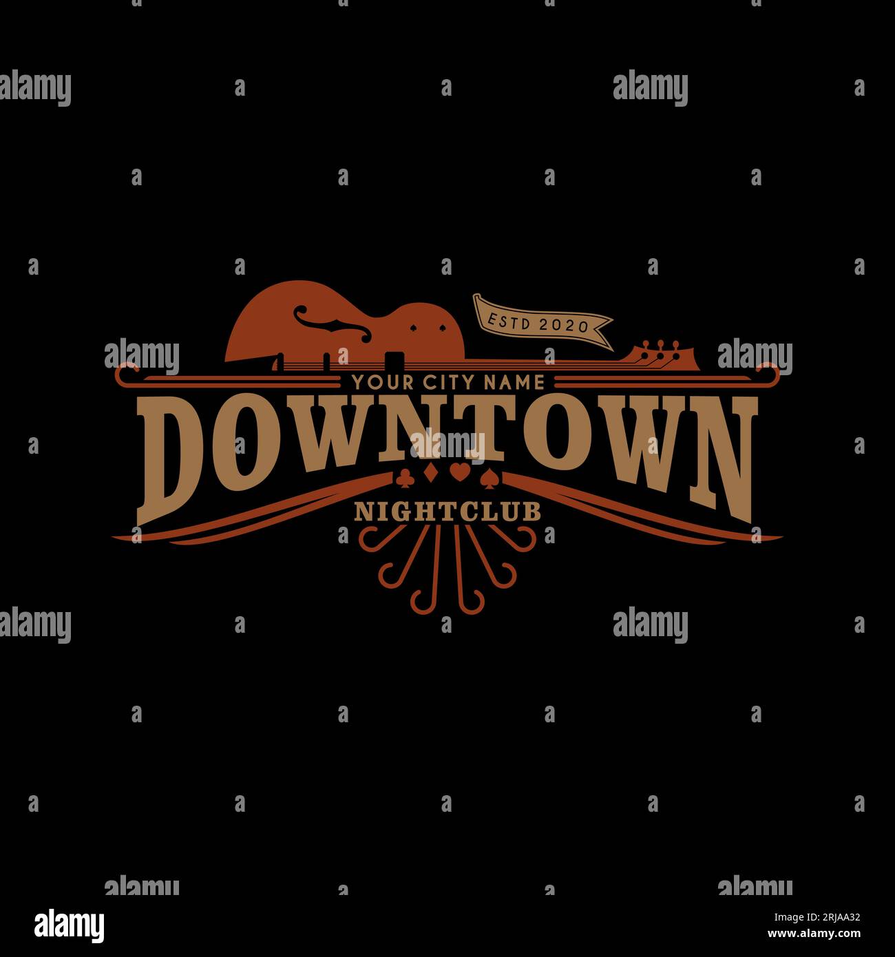 Downtown Nightclub vintage con logo retro, design con logo Western Illustrazione Vettoriale