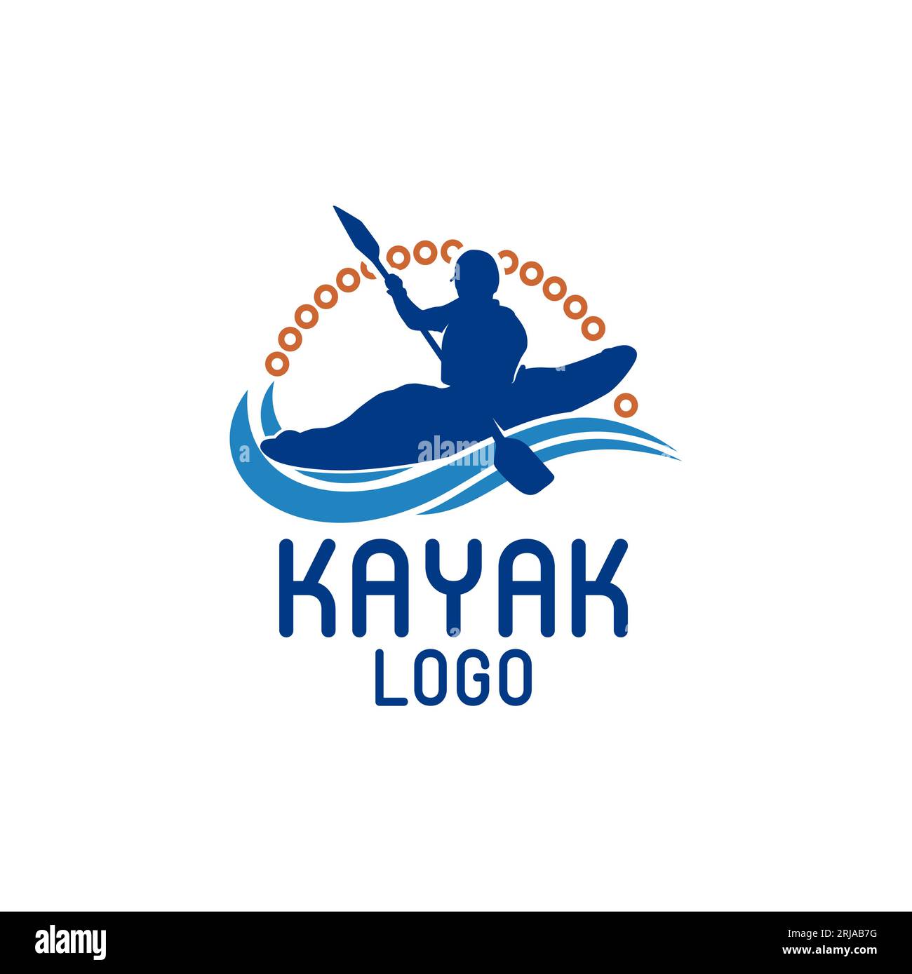 Pedalò per kayak boat, silhouette con logo River Stream kayaker Illustrazione Vettoriale