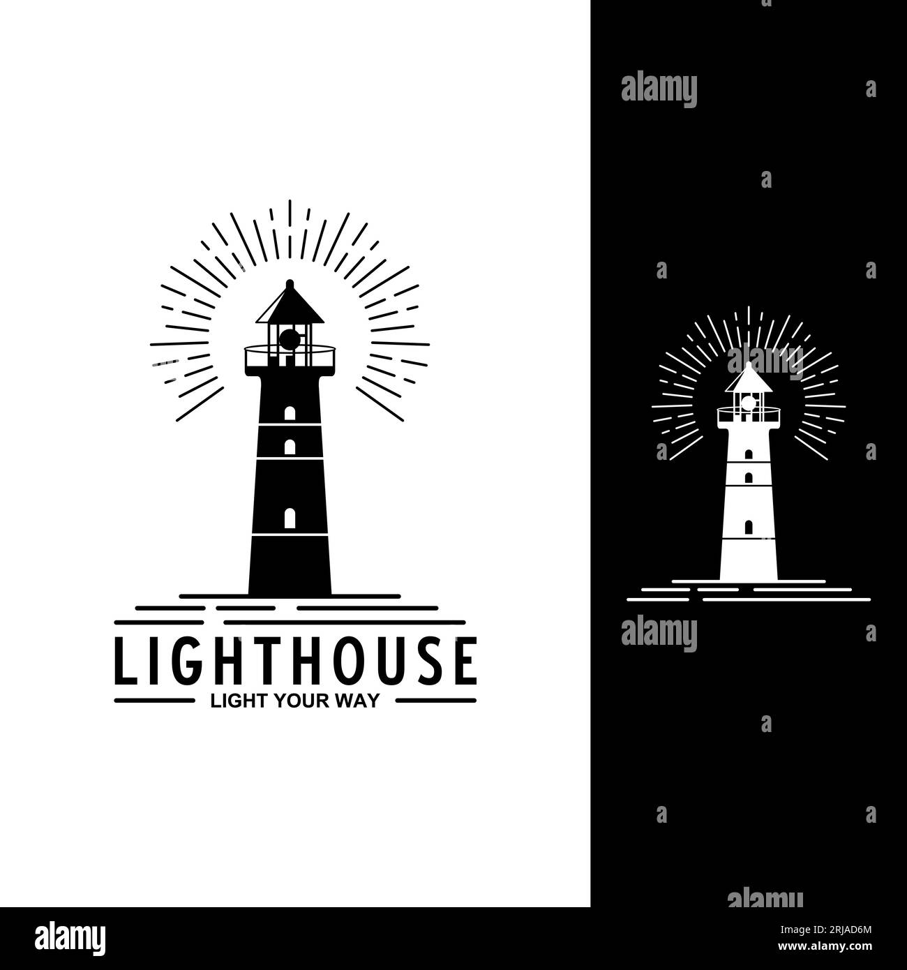 Logo Lighthouse su sfondo bianco e nero Illustrazione Vettoriale
