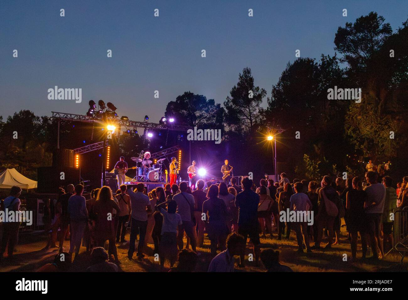 Festival di musica tra scogliere e vigneti al Domaine de l'Hortus. Curtis Harding in concerto. Valflaunes, Occitanie, Francia Foto Stock