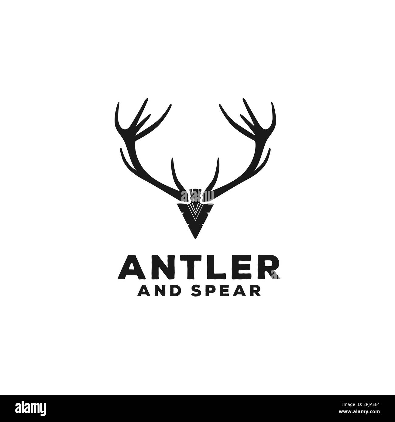 Logo Spear Stag Deer Buck Antler Arrowhead for Hunting Illustrazione Vettoriale