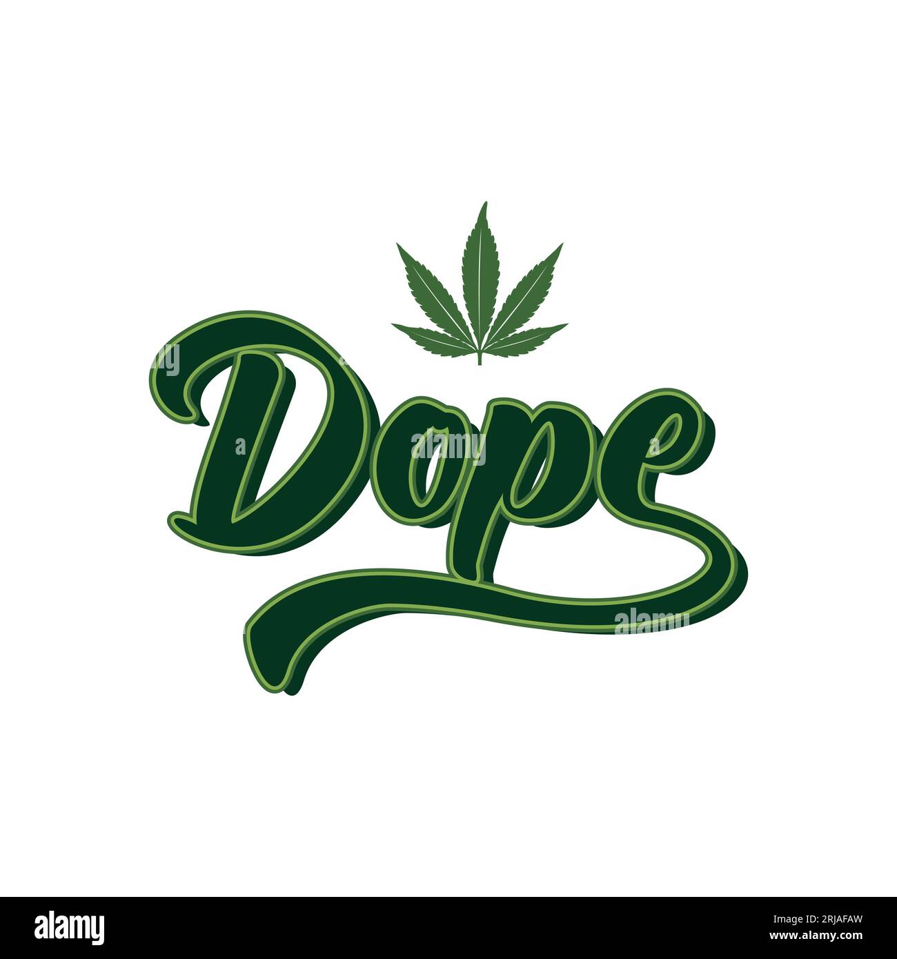 Logo Dope Lettering con design ispirato a marijuana Cannabis CBD Leaf Icon Illustrazione Vettoriale