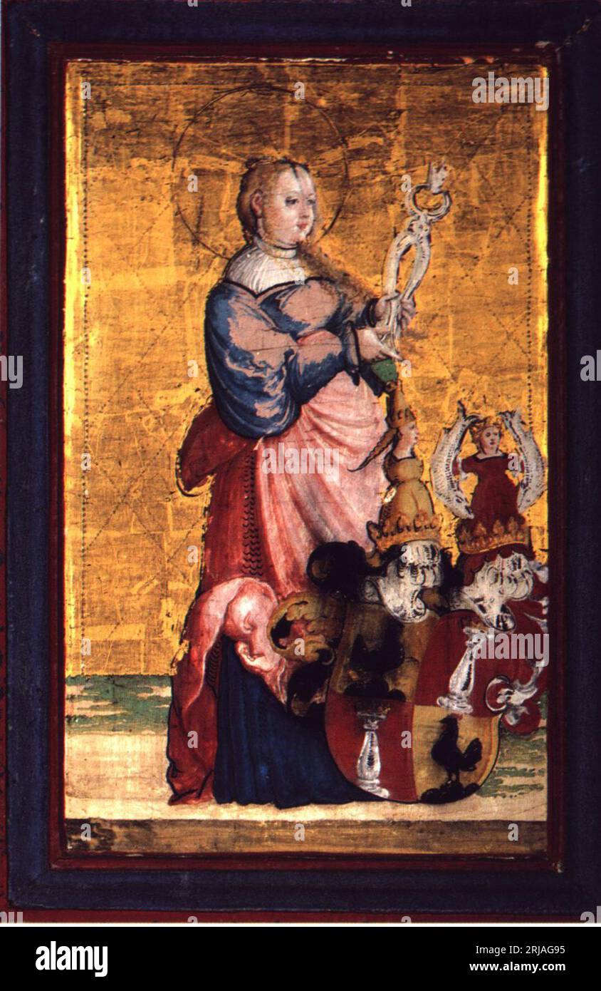 Heilige Apollonia mit dem Wappen der Grafen von Henneberg 1531 dal Maestro di Messkirch Foto Stock