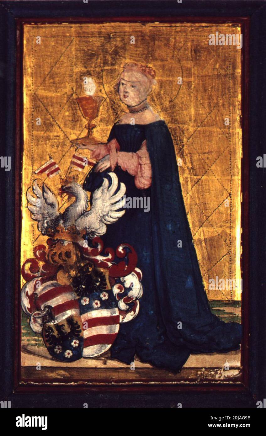 Heilige Barbara mit dem Wappen der Gräfin von Wertheim-Breuberg 1531 dal Maestro di Messkirch Foto Stock