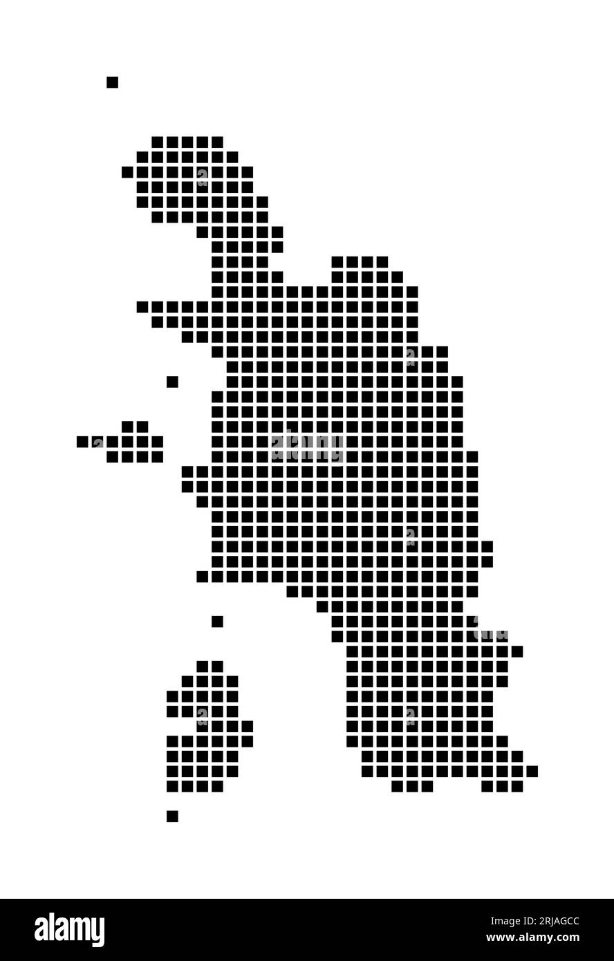 Mappa dell'isola di Pangkor. Mappa di Pangkor Island in stile punteggiato. Bordi dell'area riempita con rettangoli per il progetto. Illustrazione vettoriale. Illustrazione Vettoriale