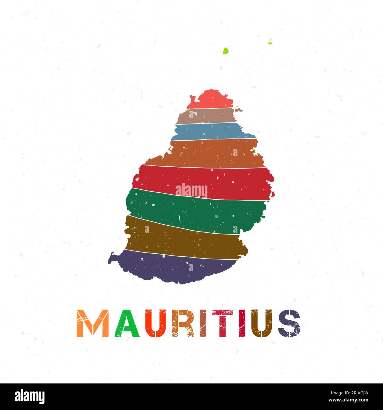 Progettazione della mappa di Mauritius. Forma dell'isola con bellissime onde geometriche e texture grunge. Potente illustrazione vettoriale. Illustrazione Vettoriale