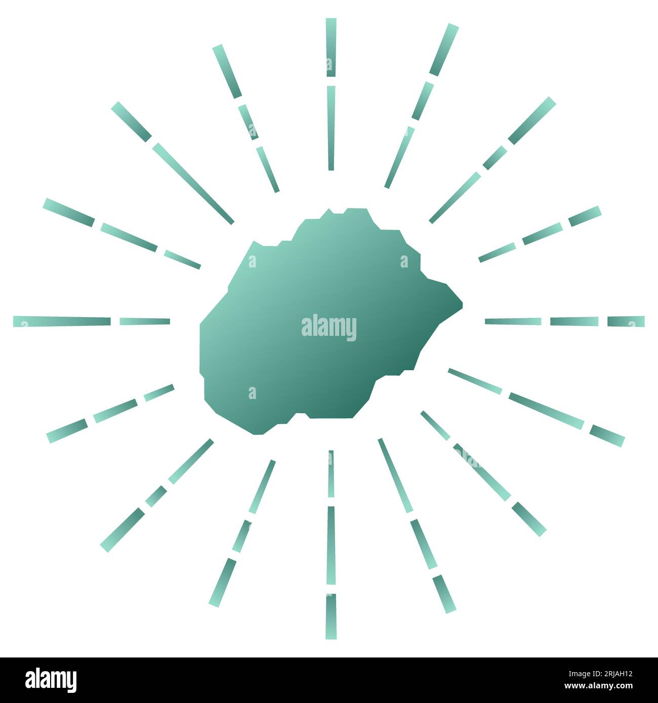 Alegranza, burst solare gradiente. Mappa dell'isola con raggi stellari colorati. Illustrazione Alegranza in digitale, tecnologia, Internet, stile di rete. Illustrazione Vettoriale