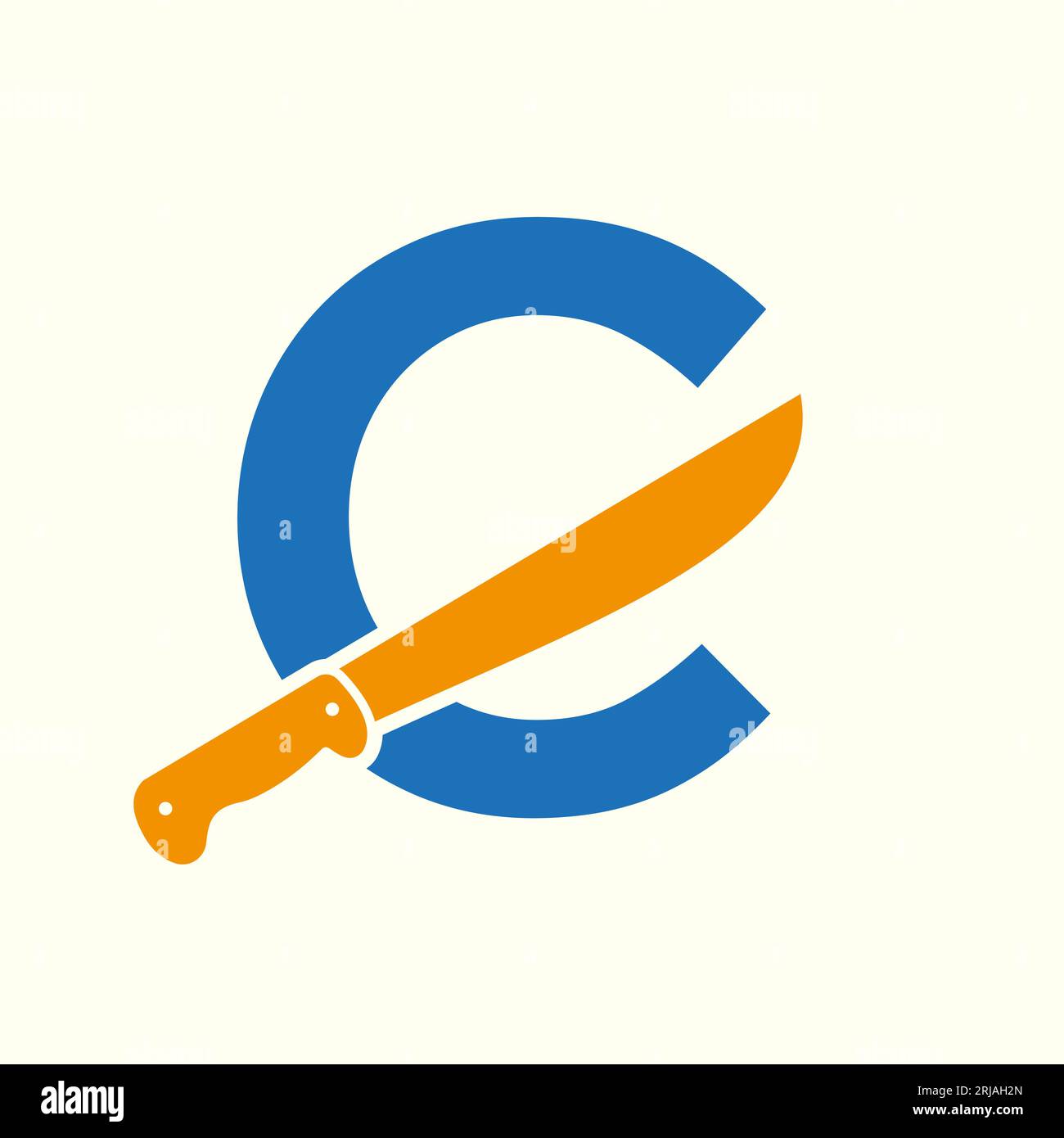 Modello vettoriale con logo Letter C simbolo coltello con alfabeto Illustrazione Vettoriale
