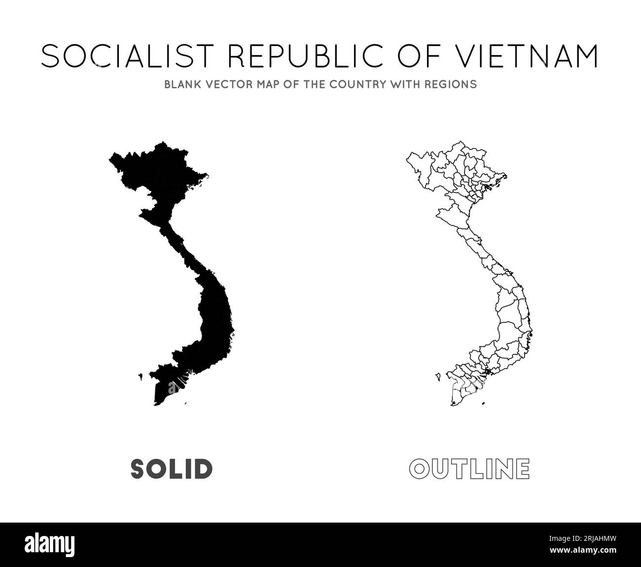 Mappa del Vietnam. Mappa vettoriale vuota del paese con regioni. Confini del Vietnam per la tua infografica. Illustrazione vettoriale. Illustrazione Vettoriale