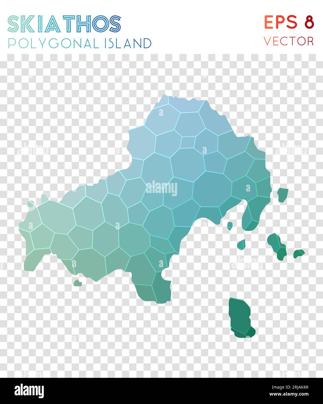 Mappa poligonale di Skiathos, isola in stile mosaico. Degno di nota stile basso in poli, design moderno. Mappa poligonale Skiathos per infografiche o presentazioni. Illustrazione Vettoriale
