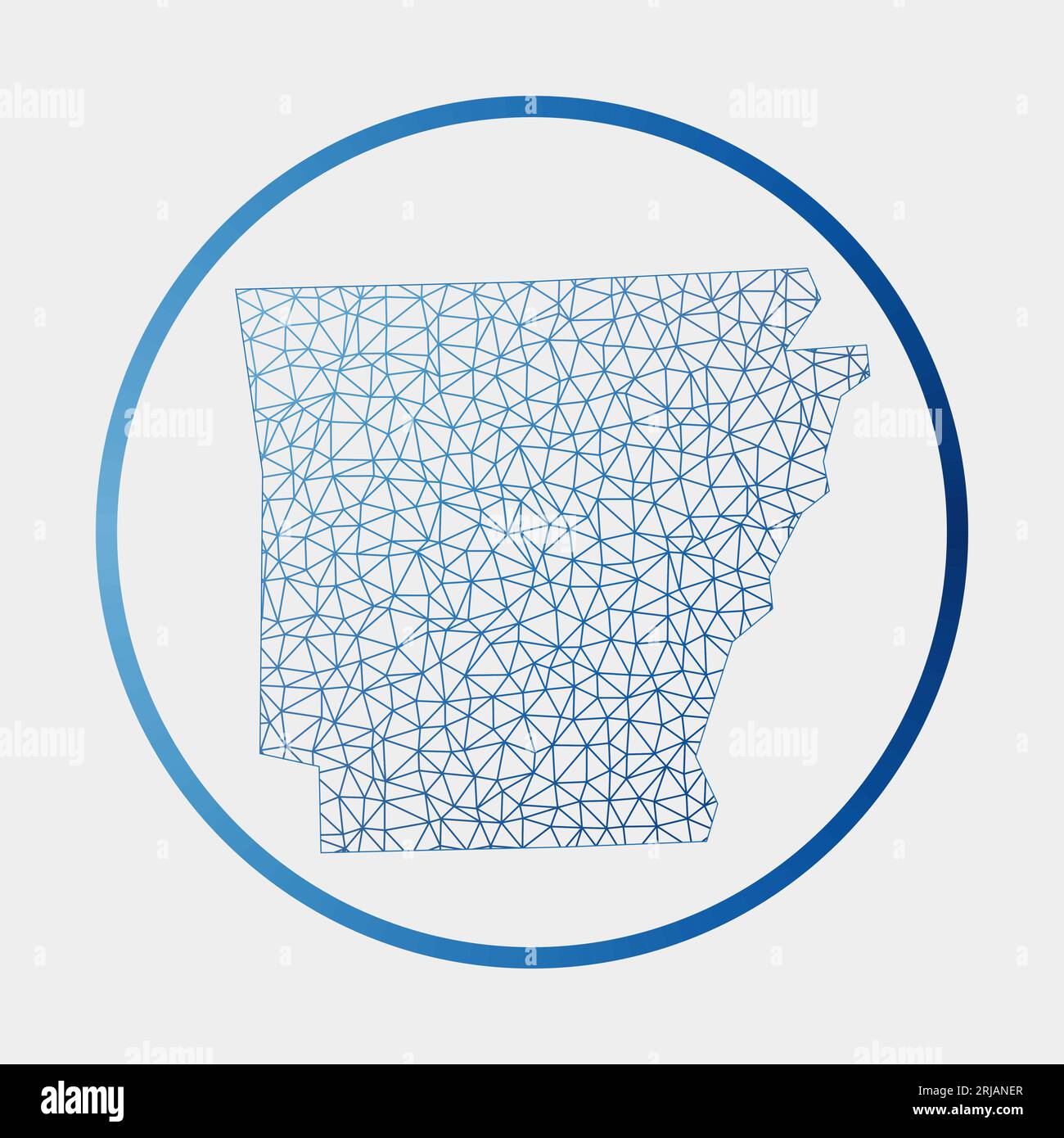 Icona Arkansas. Mappa della rete dello stato degli Stati Uniti. Cartello rotondo Arkansas con anello gradiente. Tecnologia, Internet, rete, concetto di telecomunicazione. Illustrazione Vettoriale