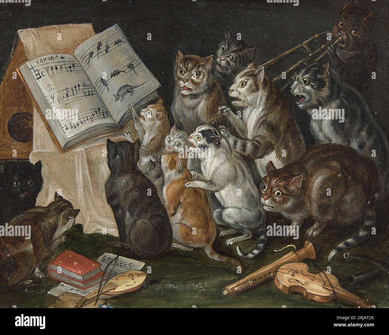 Concerto di gatti tra il 1650 e il 1660 di Jan van Kessel il Vecchio Foto Stock