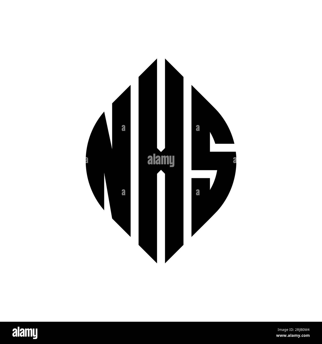 Logo NXS a forma di lettera circolare con forma circolare ed ellisse. Lettere ellittiche NXS con stile tipografico. Le tre iniziali formano un logo circolare. NXS ci Illustrazione Vettoriale