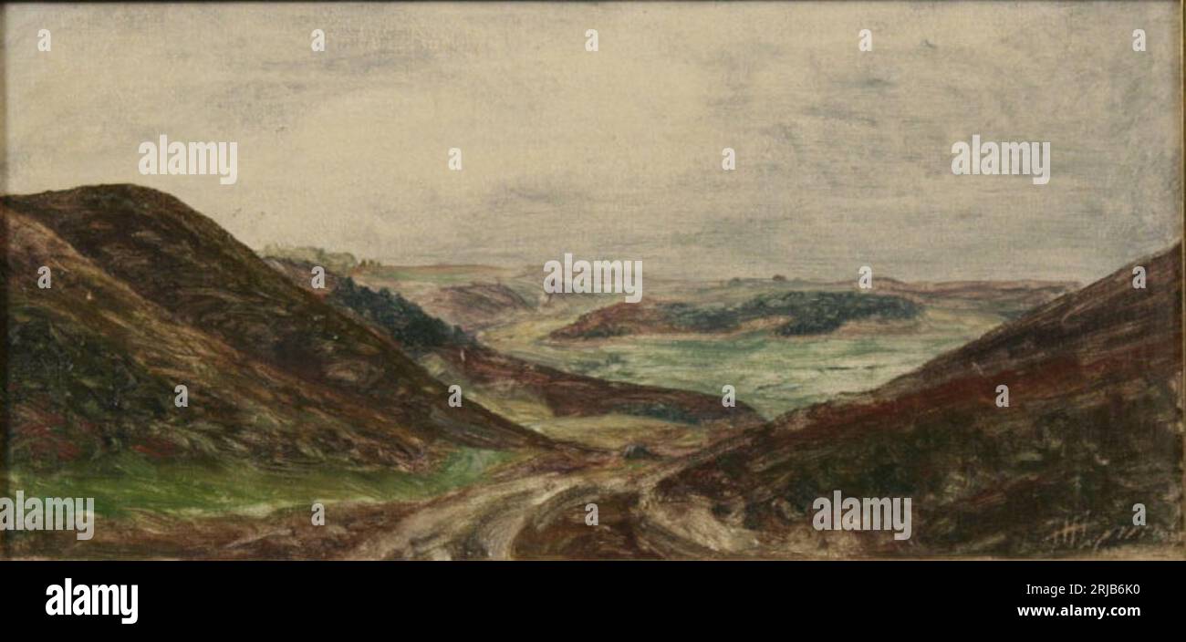 Paesaggio di Heath. (18 x 37 cm). Tra il 1875 e il 1925 di Hans Agersnap Foto Stock