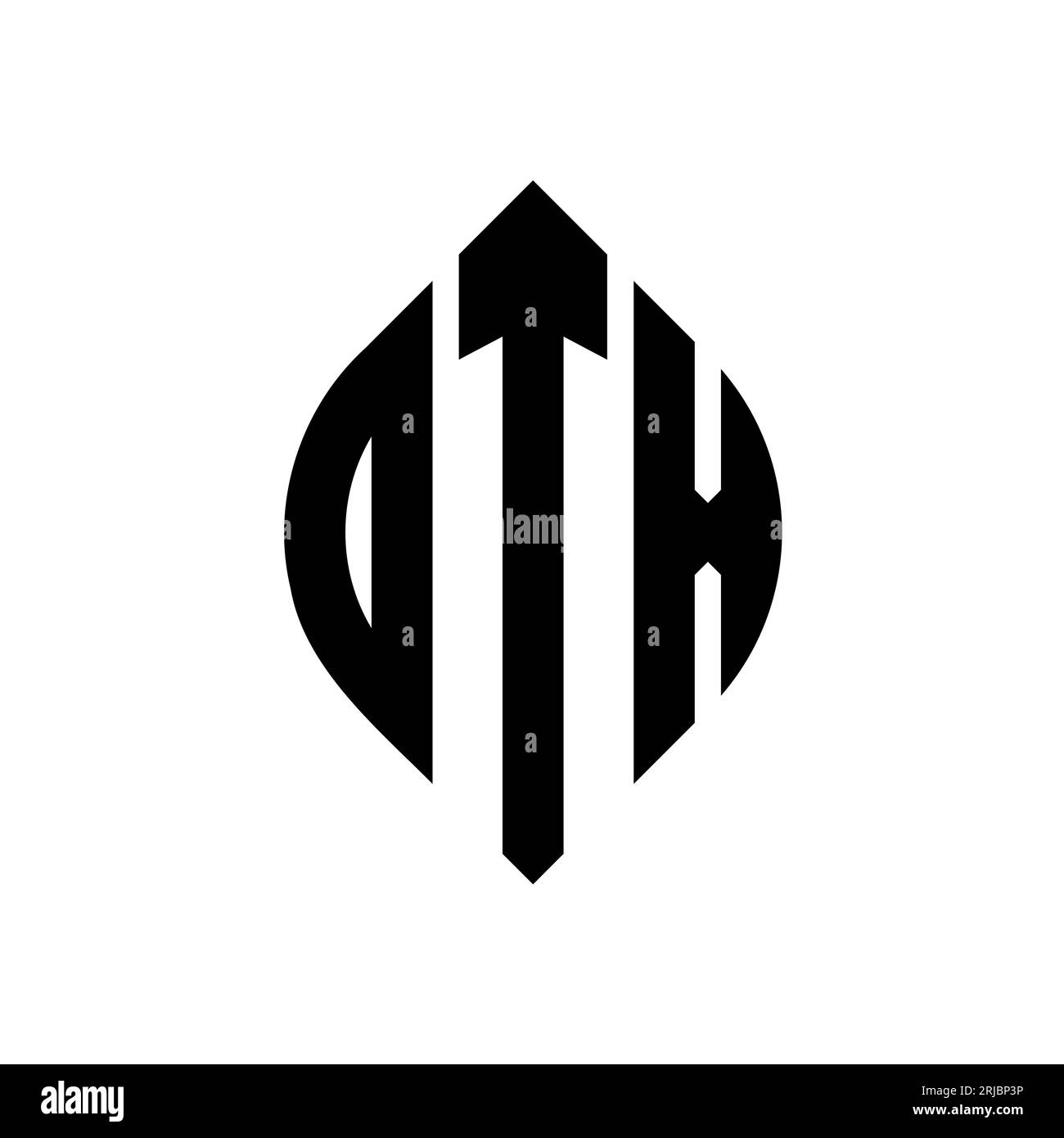 Logo con lettera circolare OTX con forma circolare ed ellisse. Lettere ellittiche OTX con stile tipografico. Le tre iniziali formano un logo circolare. OTX ci Illustrazione Vettoriale