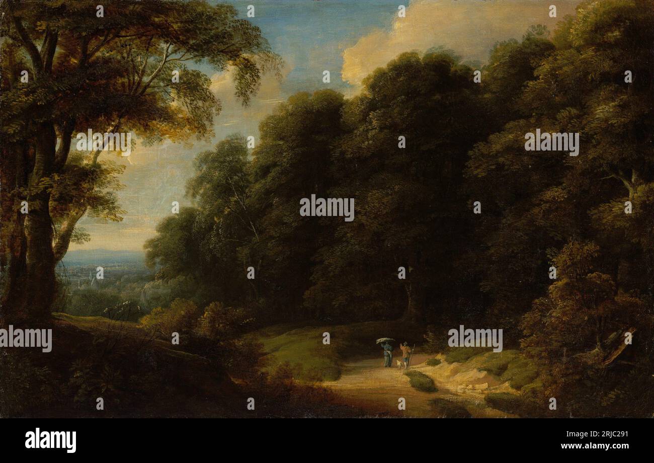 La foresta di Sonian con i viaggiatori su un sentiero tra il 1628 e il 1666 di Peter Snayers Foto Stock