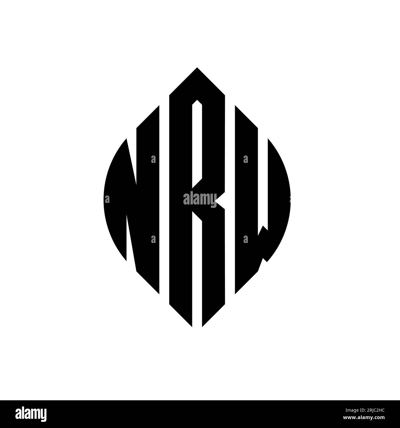 Logo con lettera circolare NRW con forma circolare ed ellisse. Lettere ellittiche NRW con stile tipografico. Le tre iniziali formano un logo circolare. NRW ci Illustrazione Vettoriale