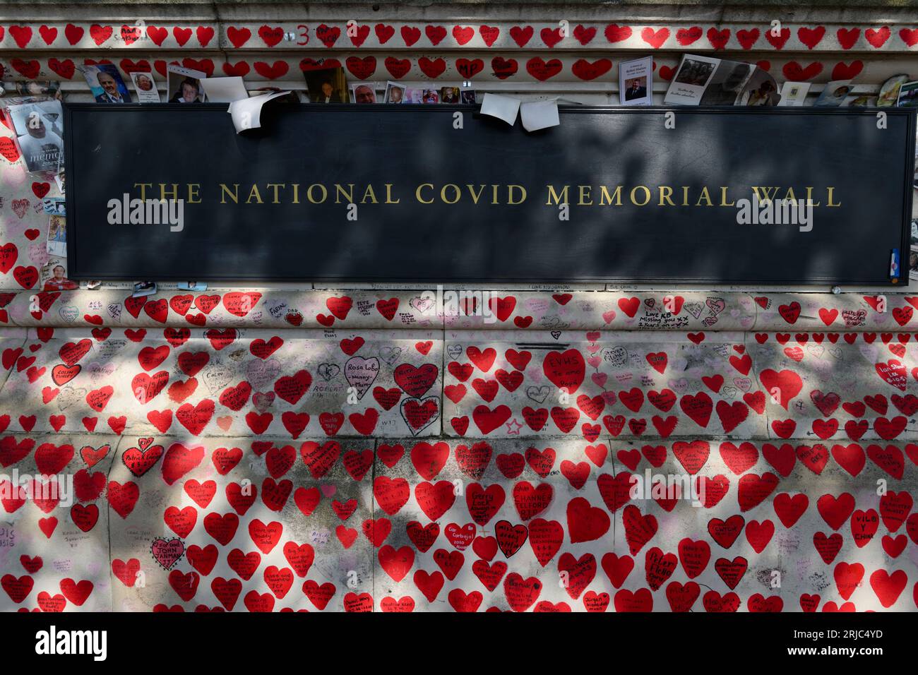 Il National Covid Memorial Wall sulla South Bank del Tamigi, di fronte al Palazzo di Westminster. I volontari hanno dipinto 220.000 rosso e rosa lui Foto Stock