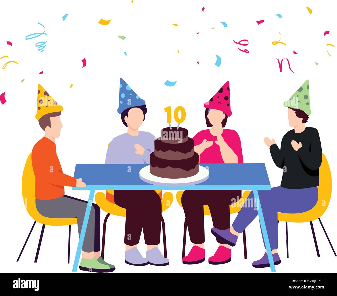 Celebra il concetto di anniversario di lavoro dei colleghi, il design dell'icona vettoriale del Cake Day, il simbolo di premi e incentivi, i vantaggi per i dipendenti e l'insegna di coinvolgimento, Reco Illustrazione Vettoriale