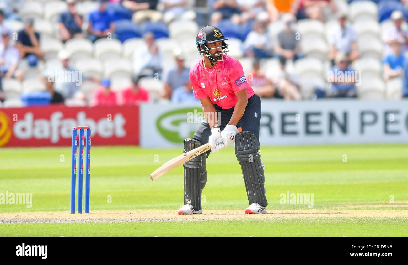 Hove Regno Unito 22 agosto 2023 - Cheteshwar Pujara batte per gli Sharks Sussex contro il Warwickshire durante la loro partita di cricket One Day Cup al 1st Central County Ground di Hove : Credit Simon Dack /TPI/ Alamy Live News Foto Stock