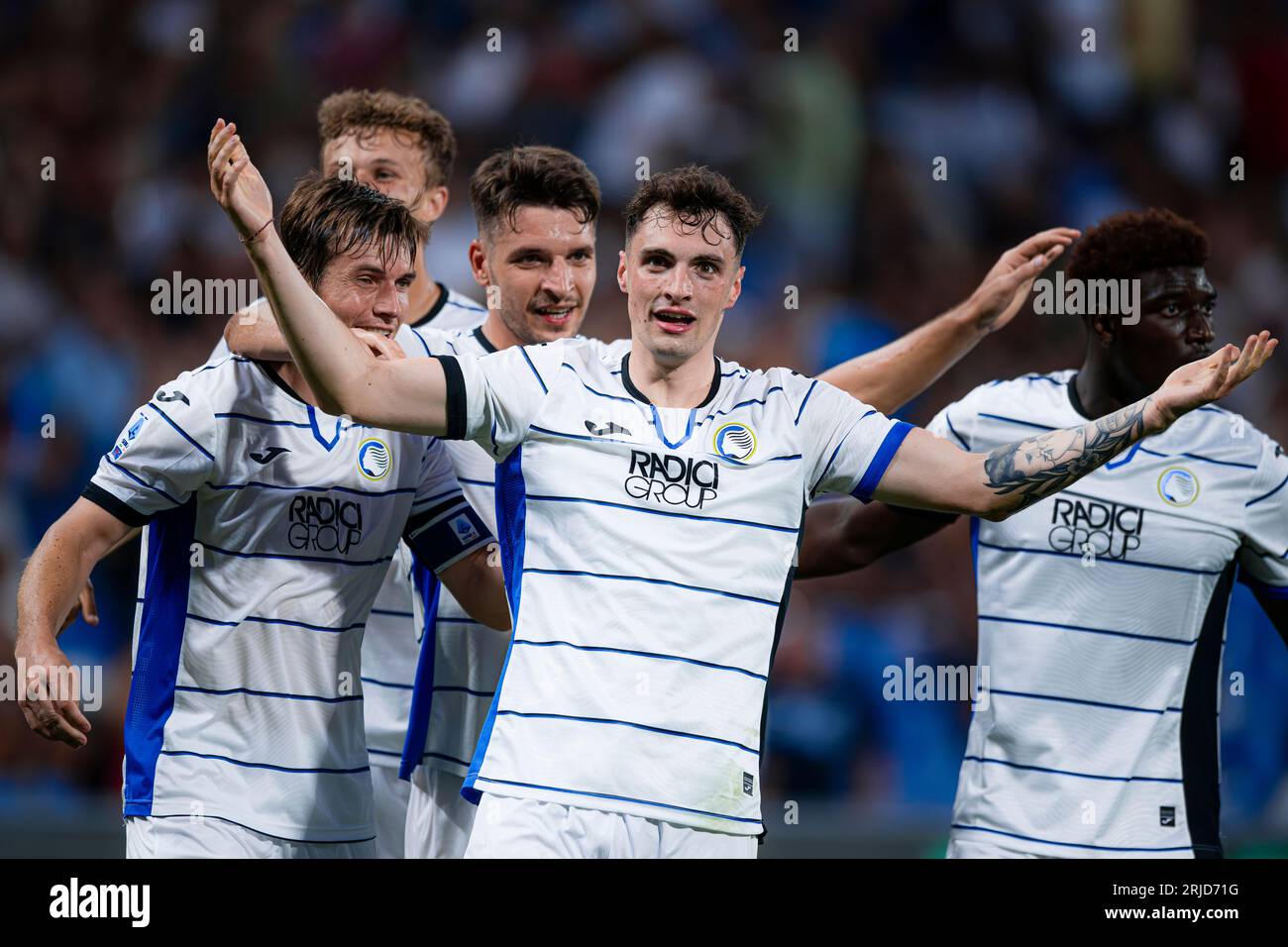 Nadir Zortea dell'Atalanta BC festeggia dopo aver segnato un gol durante la partita di serie A tra US Sassuolo e Atalanta BC. Foto Stock