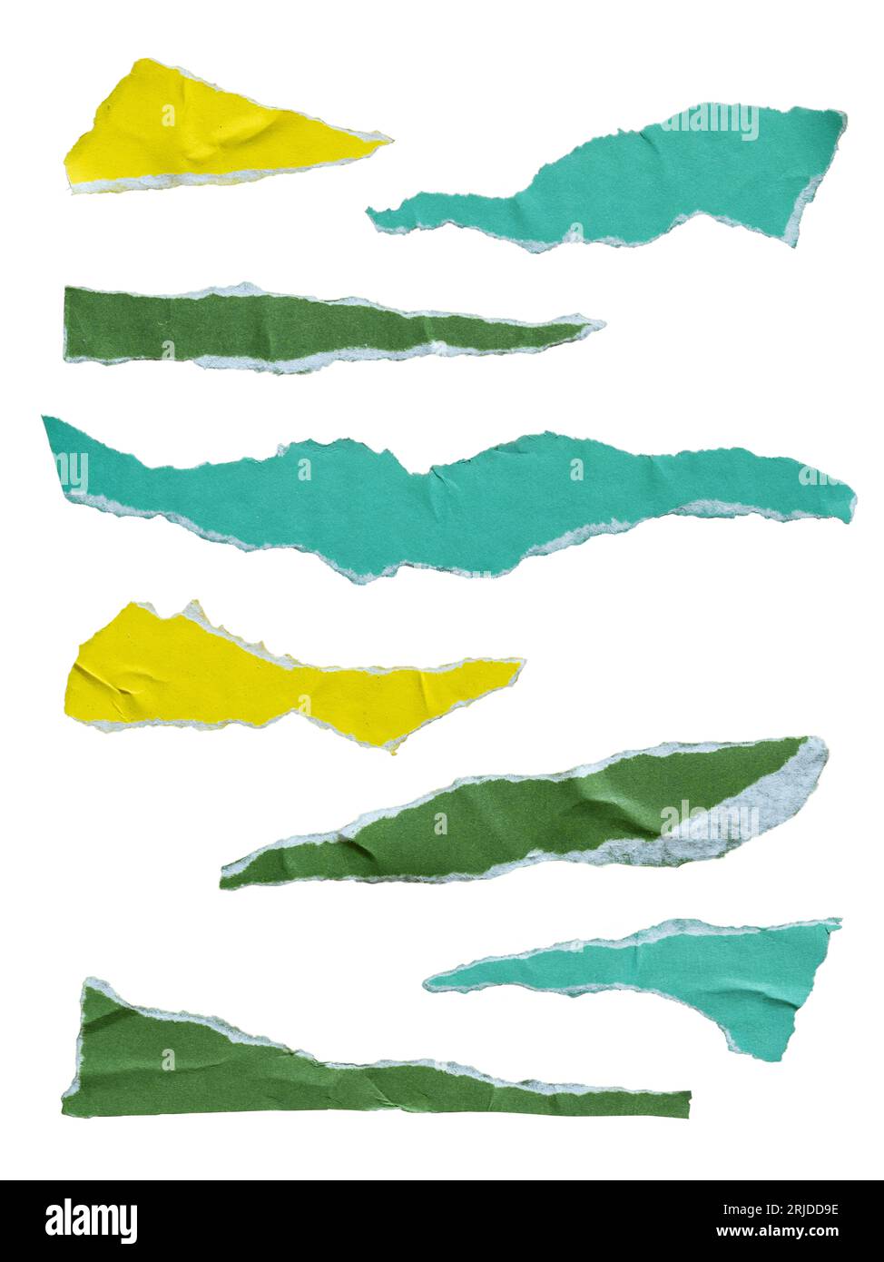 Carta a forma conica strappata verde e gialla con percorso di ritaglio Foto Stock