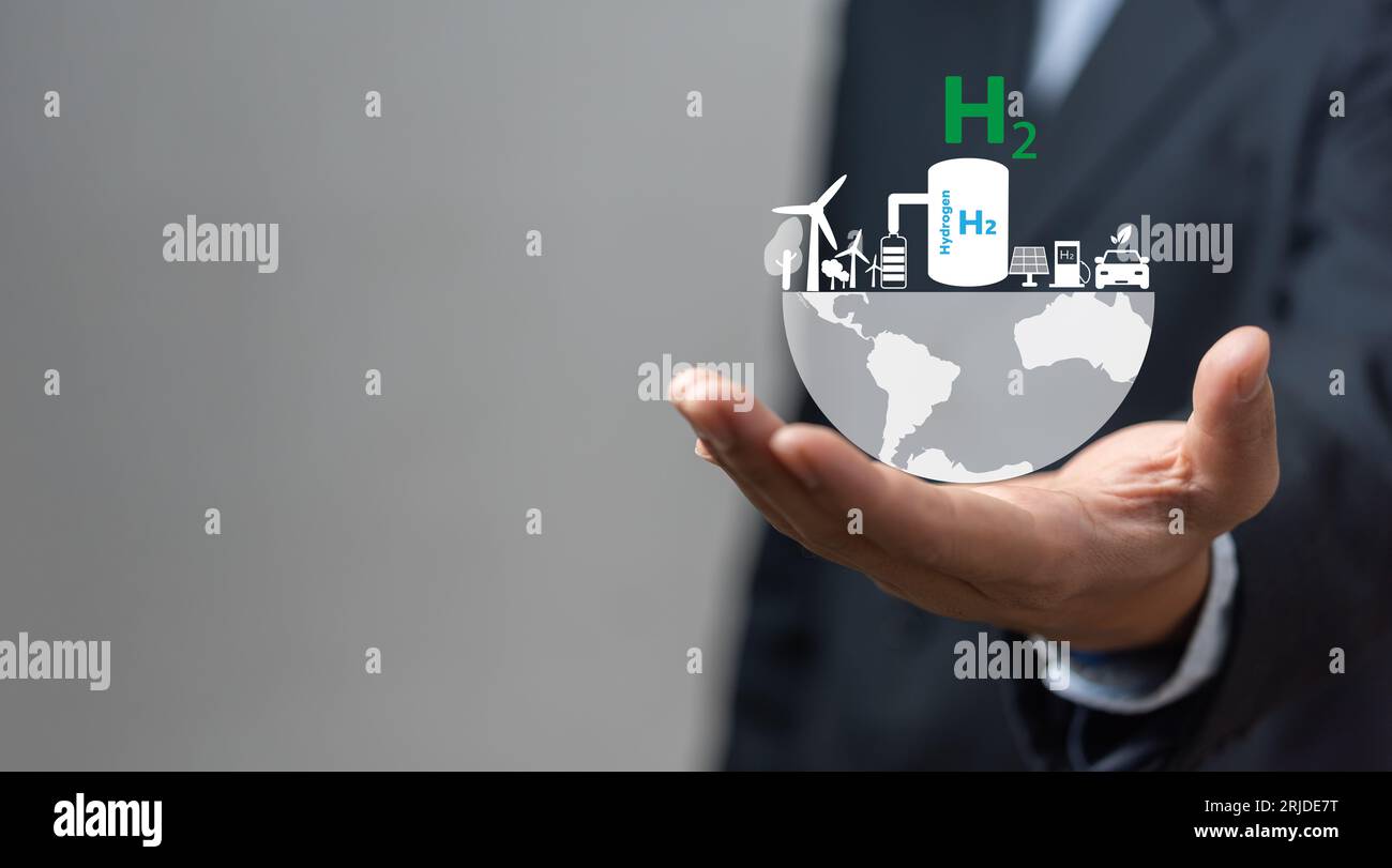 Concetto per energia pulita di idrogeno. L'industria rispettosa dell'ambiente e l'energia alternativa. Le future soluzioni energetiche rispettosi del clima per il raggiungimento del punto n Foto Stock
