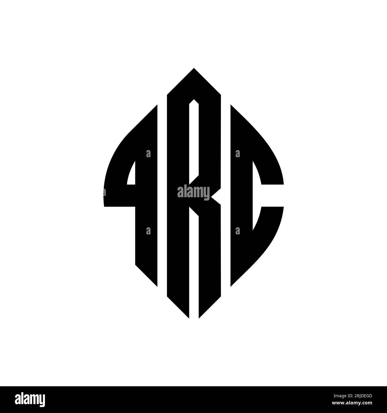 Logo con lettera circolare QRC con forma circolare ed ellisse. Lettere ellittiche QRC con stile tipografico. Le tre iniziali formano un logo circolare. QRC ci Illustrazione Vettoriale